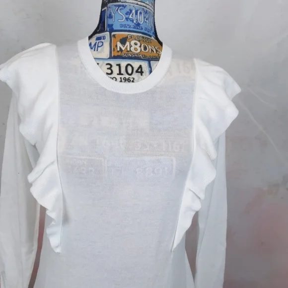 Michael Kors white ruffled sweater Petite small - Picture 2 of 4